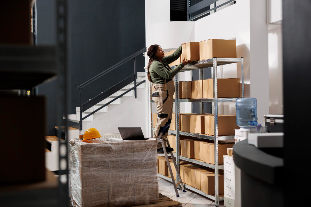 person stacking cardboard boxes in self storage in Glasgow